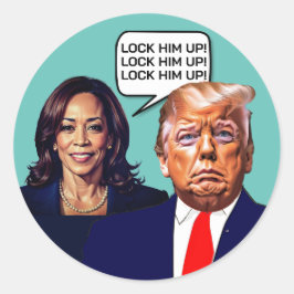 Pegatina Redonda Kamala Harris dice Bloquear a Trump
