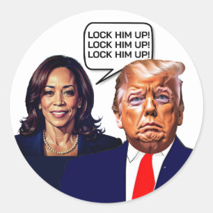Pegatina Redonda Kamala Harris dice Bloquear a Trump