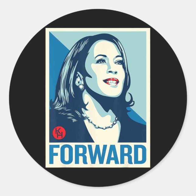 Pegatina Redonda Kamala Harris Forward (Anverso)