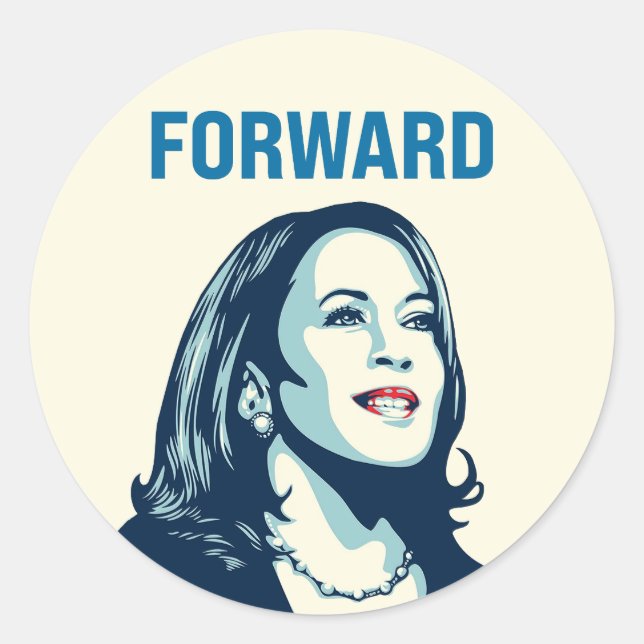 PEGATINA REDONDA KAMALA HARRIS FORWARD (Anverso)