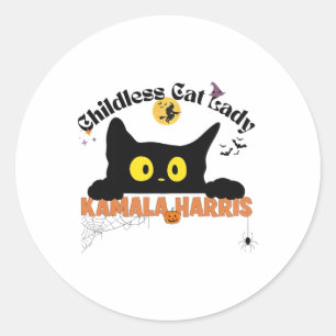 Pegatina Redonda Kamala Harris Halloween Gato sin Niños Elección