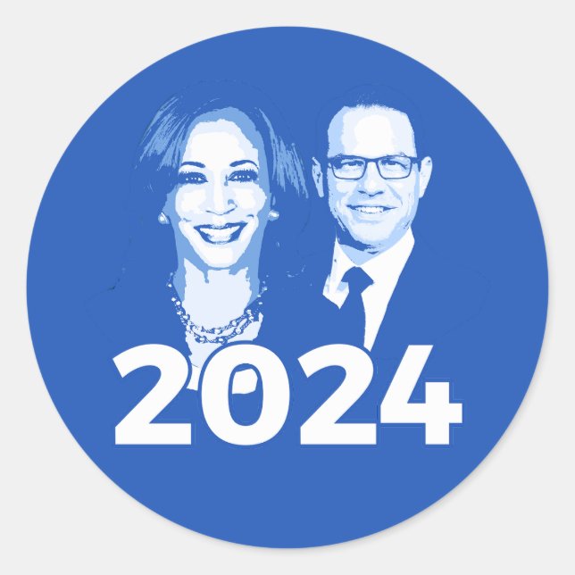 Pegatina Redonda Kamala Harris Josh Shapiro 2024 (Anverso)