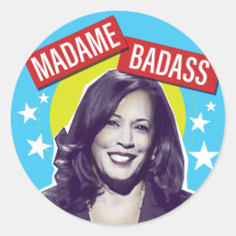 Pegatina Redonda Kamala Harris/Madame Badass