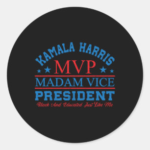 Pegatina Redonda Kamala Harris Mvp Señora Vicepresidenta Black Y E