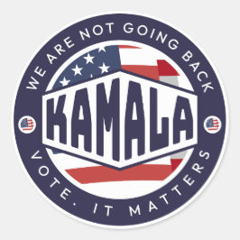Pegatina Redonda Kamala Harris: No vamos a regresar