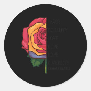 Pegatina Redonda Kamala Harris Peace Love Equality Hope Diversidad
