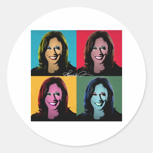 Pegatina Redonda KAMALA HARRIS Pop Art (Anverso)