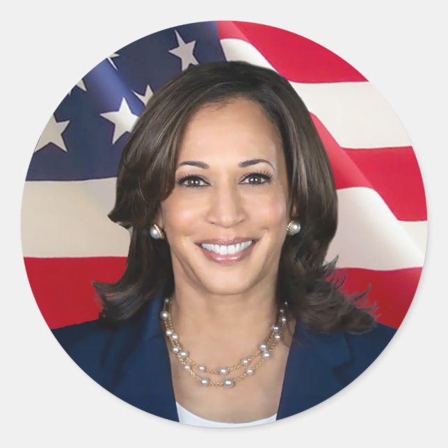 Pegatina Redonda Kamala Harris por América (Anverso)