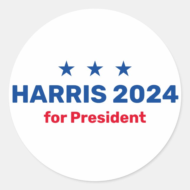 Pegatina Redonda Kamala Harris Por El Presidente 2024 (Anverso)