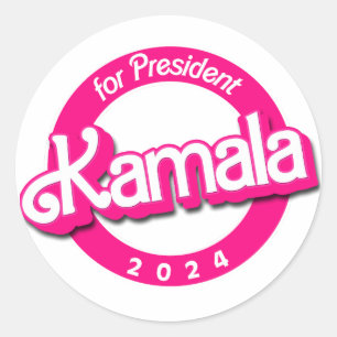 Pegatina Redonda Kamala Harris por el presidente en rosa