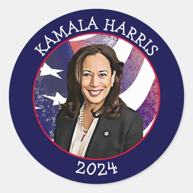 Pegatina Redonda Kamala Harris por la presidencia en 2024 (Anverso)