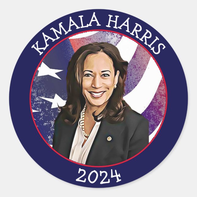 Pegatina Redonda Kamala Harris por la presidencia en 2024 (Anverso)