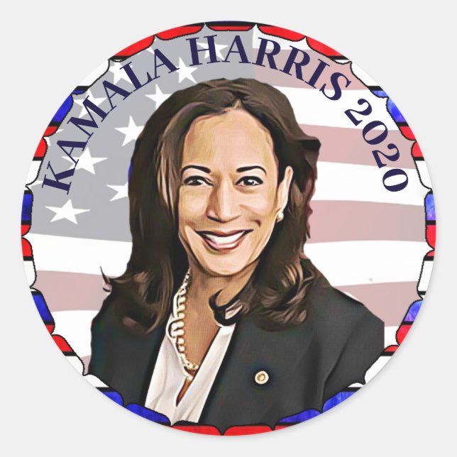 Pegatina Redonda Kamala Harris por las elecciones presidenciales de (Anverso)