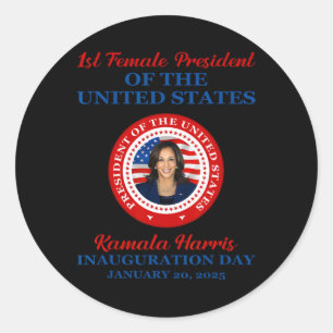 Pegatina Redonda Kamala Harris Primera investidura de presidenta Pa