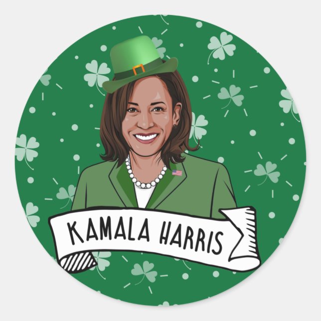 Pegatina Redonda Kamala Harris St. Patrick's Day (Anverso)
