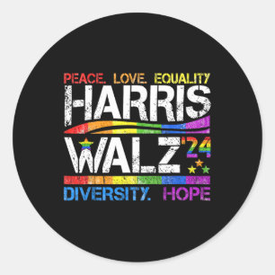Pegatina Redonda Kamala Harris Tim W 2024 Peace Lgbt Harris W Waltz