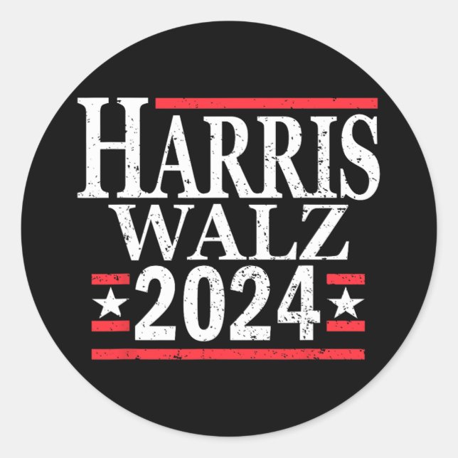 Pegatina Redonda Kamala Harris Tim Walz 2024 (Anverso)