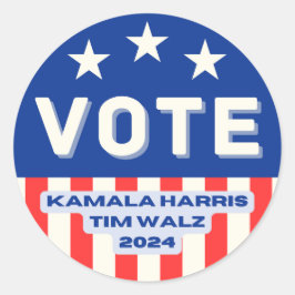 Pegatina Redonda Kamala Harris - Tim Walz 2024. Circular