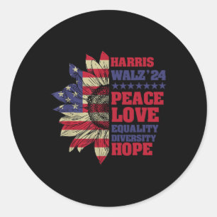 Pegatina Redonda Kamala Harris Tim Walz 2024 Peace Lgbt Harris Walz