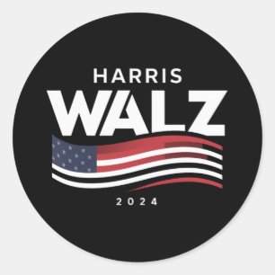 Pegatina Redonda Kamala Harris Tim Walz Vals 2024 Elección