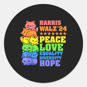 Pegatina Redonda Kamala Harris Tim Wheimer 2024 Gato de la Paz Lgbt