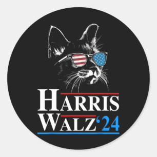Pegatina Redonda Kamala Harris W 2024 Harris Waltz Vp President Cat