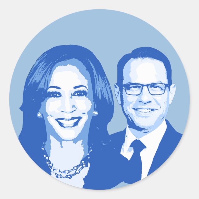 Pegatina Redonda Kamala Harris y Josh Shapiro (Anverso)
