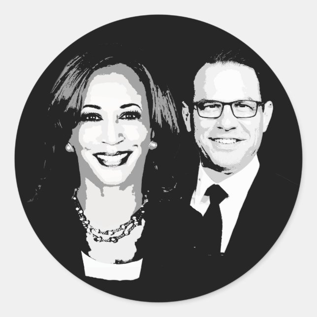 Pegatina Redonda Kamala Harris y Josh Shapiro Ticket (Anverso)