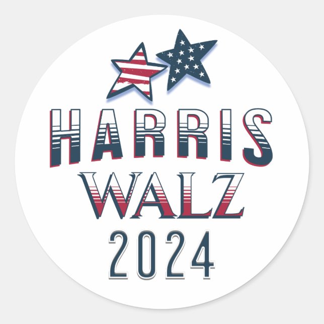 Pegatina Redonda Kamala Harris y Tim Walz 2024 (Anverso)