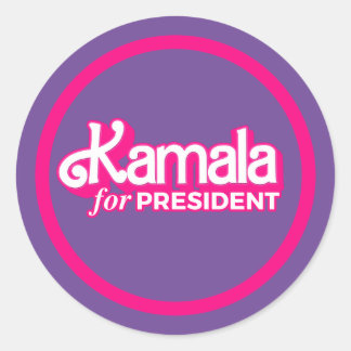 Pegatina Redonda Kamala por el estilo rosado del presidente