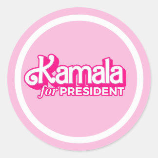 Pegatina Redonda Kamala por el estilo rosado del presidente