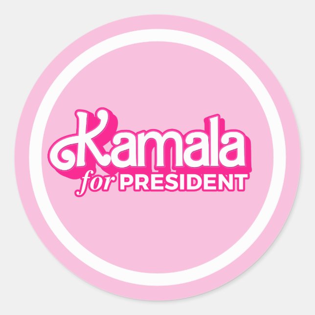 Pegatina Redonda Kamala por el estilo rosado del presidente (Anverso)
