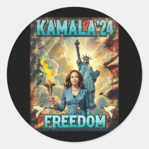 Pegatina Redonda Kamala Por El Presidente Lema Estatua Libertad Pro