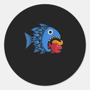 Pegatina Redonda Kamala por Trump Ola Azul Gran Pescado Coma Pequeñ