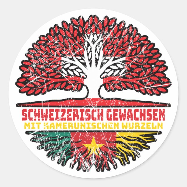 Pegatina Redonda Kamerun Kamerunisch Schweizer Schweiz Baum Wurzel (Anverso)