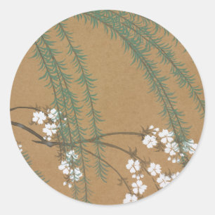 Pegatina Redonda Kamisaka Sekka japón pintura tradicional vint