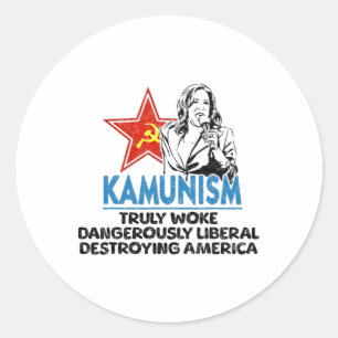 Pegatina Redonda Kammunismo contra Kamala Voto Trump 2024 Divertido