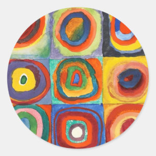 Pegatina Redonda Kandinsky - Cuadrados con Círculos Concéntricos