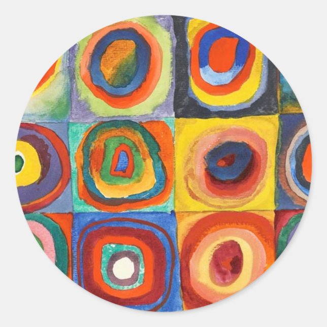 Pegatina Redonda Kandinsky - Cuadrados con Círculos Concéntricos (Anverso)