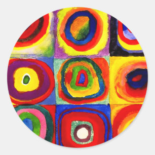 Pegatina Redonda Kandinsky Farbstudie Quadrate Squares Círculos Art