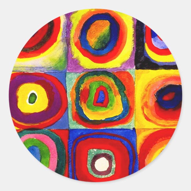 Pegatina Redonda Kandinsky Farbstudie Quadrate Squares Círculos Art (Anverso)