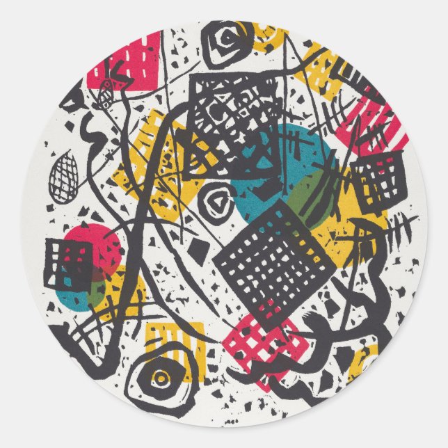 Pegatina Redonda Kandinsky Pequeños Mundos V Resumen Clásico (Anverso)