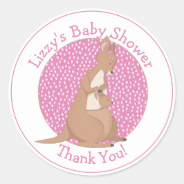 Pegatina Redonda Kangaroo Baby Girl Shower Pink Gracias