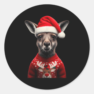 Pegatina Redonda Kangaroo con Navidades de Santa Hat Australia Xmas