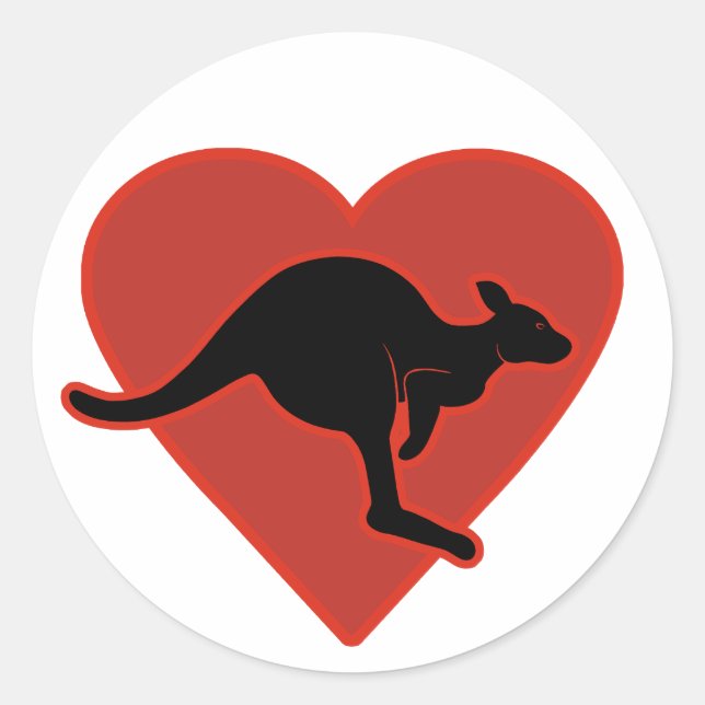 Pegatina Redonda Kangaroo Love Red Heart (Anverso)