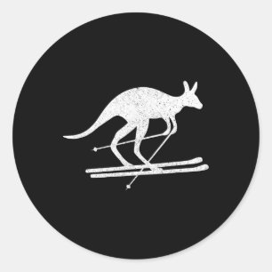 Pegatina Redonda Kangaroo Skip Fun Winter Sports Australia Travel