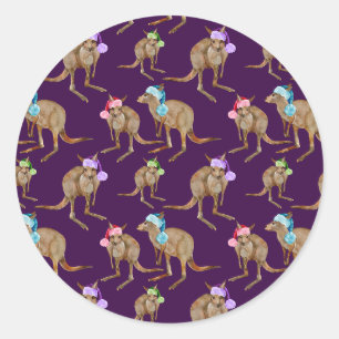 Pegatina Redonda Kangaroos con Santa Hats
