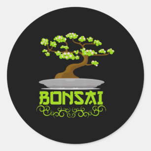Pegatina Redonda Kanji japonés de árbol bonsai