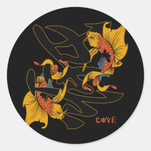 Pegatina Redonda Kanji Koi Fish Love