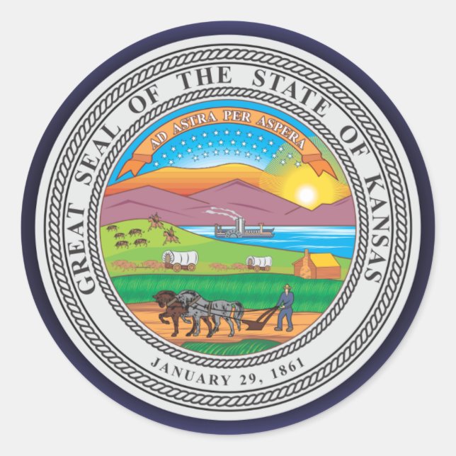 Pegatina Redonda Kansas Seal (Anverso)